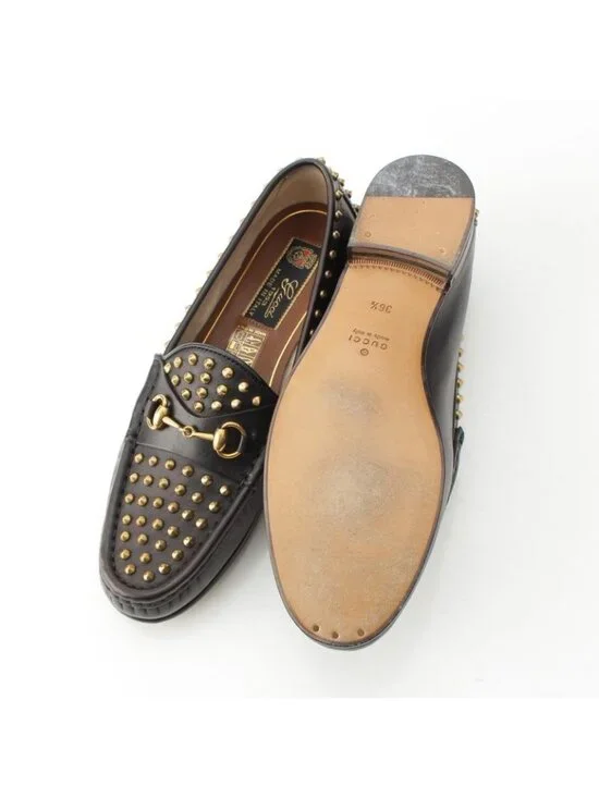 Gucci Horsebit Studded Loafers Black Gold 36.5 - Picture 5 of 10